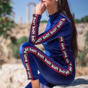 2 pieces!! Velour BLACK top & matching Pants